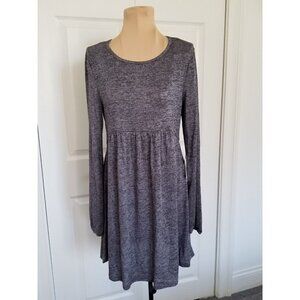 Max+Ash Knit Babydoll Mini Dress Womens Balloon Sleeve Round Neck Black White M